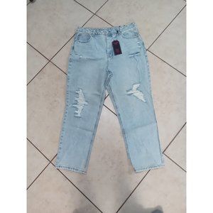 No Boundaries Women's 17 Jeans Straight Super High Rise Button Fly Light Wash #4